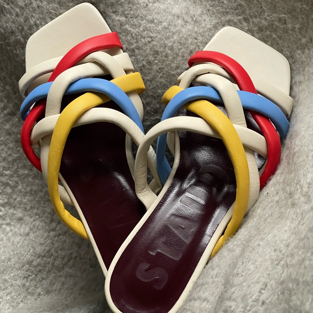 STAUD DEEPWATER UNIQUE PADDED SANDALS SIZE 37 SAMPLE SIZE CREME/MULTI COLOR